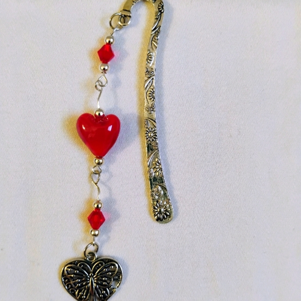 Hand Crafted Bookmark with Glass Heart